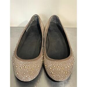 Stuart Weitzman Taupe Tan Ballet Flats Metal Studs Beads Haze Suede Sz 8.5